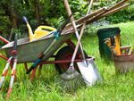 Gardening Tools And Equipment On The Lawn